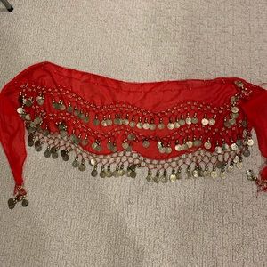 Belly dance hip scarf with coins, red